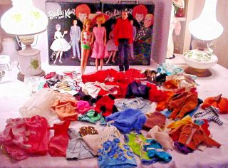 Vintage 1963 Barbie And Ken Doll Case 3 Dolls 91,  Clothes & Accessories