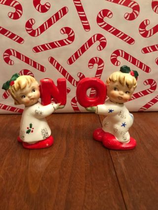 Vintage Napco Noel “no” Candle Holder Set Japan Christmas Ceramic Kids As - Is