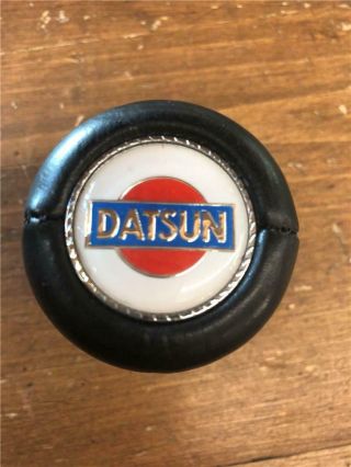 Datsun Emblem Vintage Old Stock Gear Shifter Knob Blue Leather Covered