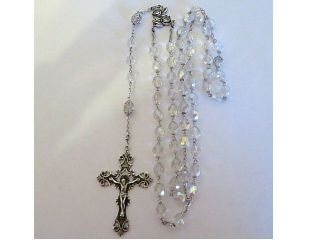 Ornate Vintage Sterling Silver Cut Crystal Beads Rosary