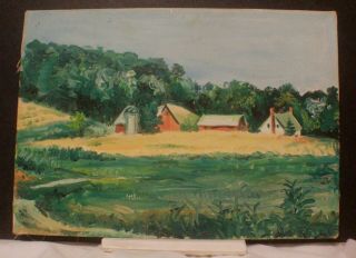 Vintage Oil On Canvas Impressionist Farm Country Landscape 10 X 14 Unframed