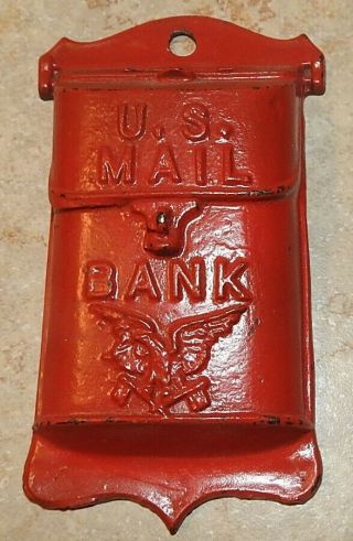 Vintage A C Williams Style Wall Mounted Cast Iron Penny Dime Bank U.  S.  Mail Box