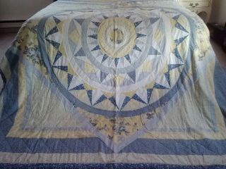 Vintage Hand Pieced&sewn Geometic Patchwork Cotton Quilt - 80x84 - Pretty