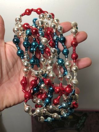 Vintage Patriotic Red White & Blue Big Bead Glass Christmas Tree Garland 9 Feet