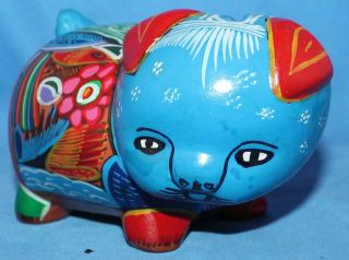Vintage Hand - Painted Multi - Color Clay Pig Piggy Bank