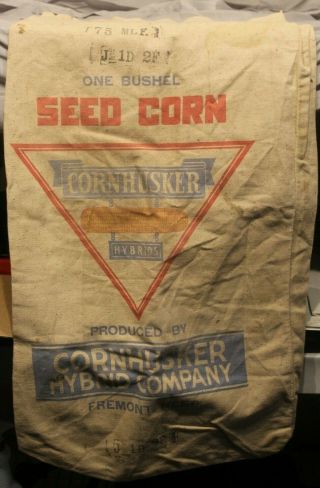 Vintage Cornhusker Hybrid Corn Seed Bag,  Fremont Ne,  1930s Seed Sack