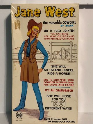 Vintage Marx Jane West Cowgirl Action Figure Doll Toy W Box Please Read