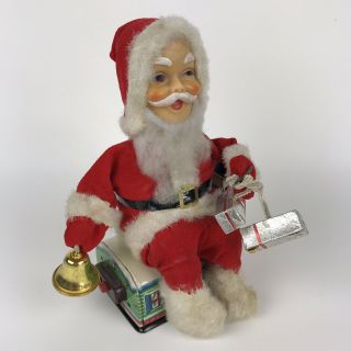 As - Is Vtg Santa Sitting On House Battery Operated Tin Toy Chimney Made In Japan