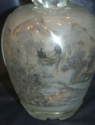 Large Antique Chinese Rock Crystal Covered Vase Jar with Reverse Painting Signed 2