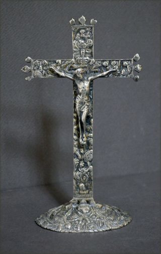 Vintage Marked Spanish Solid Silver Corpus Christ Desk Mantel Cross