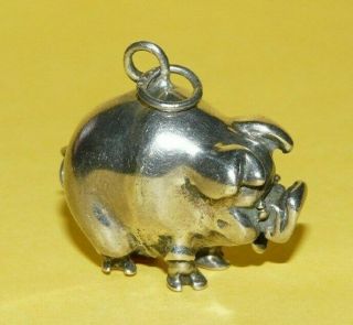 Vintage English " 925 " Sterling Silver Large 3 - D " Pig " Charm W/ Hallmarks 12.  8g