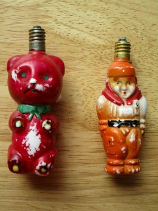2 Antique Vintage Figural Christmas Tree Light Bulbs Bear/cat? & Man