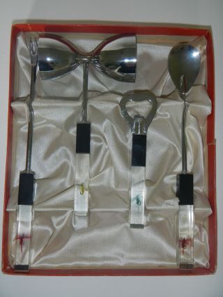 Vintage Bar Set Mid Century Fly Fishing Lucite Handles