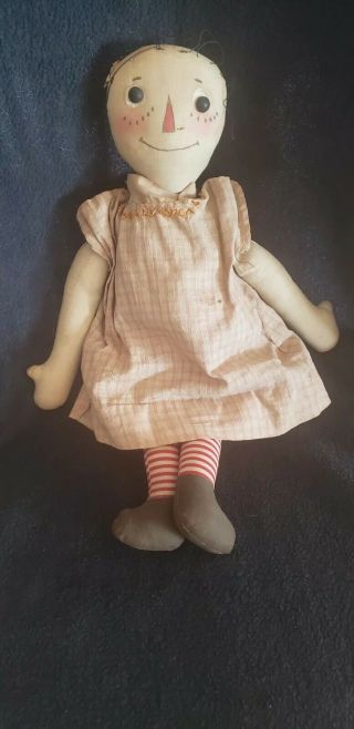 Wow Antique 1915 P.  F.  Volland Raggedy Ann Doll With Wooden Heart