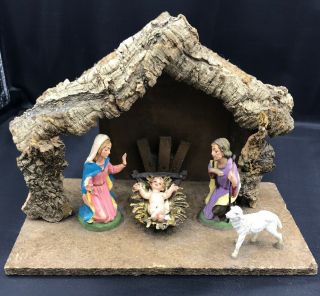 Vintage Wooden Creche - Nativity - Manger Scene - Made In Italy