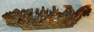 Vintage Carved Wood Foo Dog Chinese Dragon Boat 8 Figures Immortals 24 - 3/8 "
