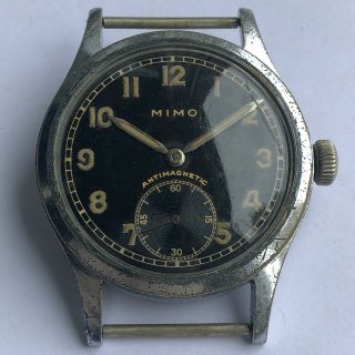 Vintage Mimo Military Black Gilt Dial Screwback From 40 