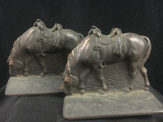 Vintage Bronze Met Horse Equestrain Stamped Bookends