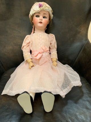 Rare 24 " Antique German Bisque Doll W/ Teeth And Moving Eyes & Clothing