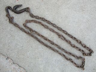 Vintage Tow Chain W/ 2 Hooks - 9 Ft Chain - 3/8 " Thick X 1 3/4 " Long Links