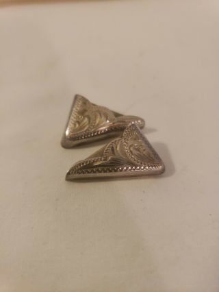 Two Vintage Overlaid Sterling Screw Back Collar Tips 1940 