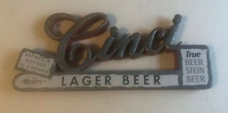 Vintage Cincy Lager Beer Wood Advertising Sign 1940s Pacific Display Card Co.