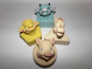 Set 4 Vintage Alan Jay Clarolyt Soft Rubber Squeak Toys Shapes Animals Pastels