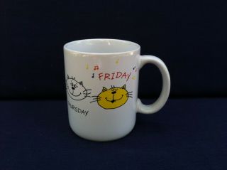 Vintage Hallmark Cards Coffee Mug Cat Faces Days Of Work Week Monday Thru Friday