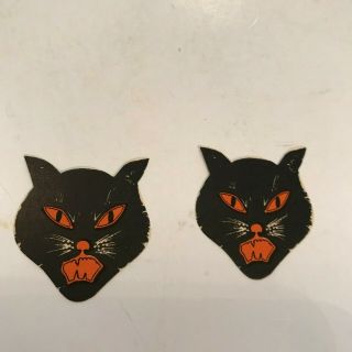 2 Old Vintage Halloween Gummed Seals Stickers Black Cat Dennison 1920 