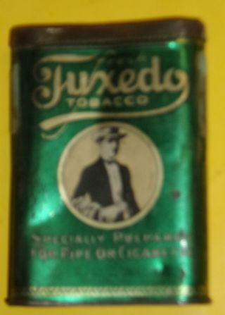 Tuxedo Pipe & Cigarette Tobacco 1950s Pocket Tobacco Tin - Hinged Top See