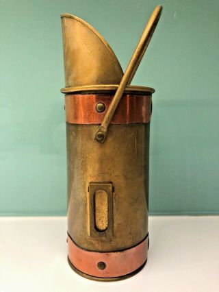 Vintage Copper And Brass Fireside Match Holder Scuttle With Striker