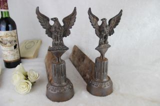 Pair French Antique Napoleon Iii Eagle Bird Cast Iron Fireplace Andirons