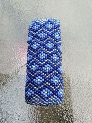 Blue Beaded Lighter Case Cover Holder Sleeve Fit 