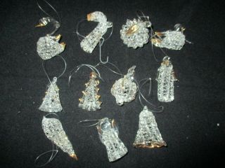 Vintage Set Of 11 Spun Glass Christmas Ornaments With Gold Trim 2