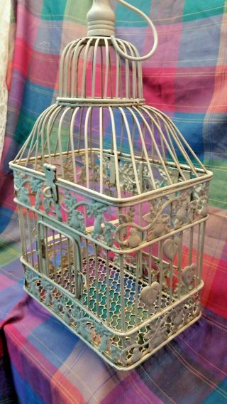 Vintage Bird Cage Ornate Decorative White Metal Shabby Cottage Garden Decor