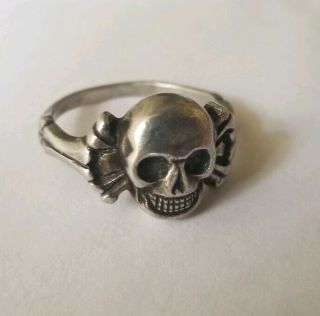 Biker Skull Crossbones Death Ring Sterling Silver Vintage Memento Mori Size 11