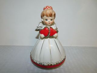 Vintage Lefton Valentine Angel Girl Music Box W Heart Lady Figurine