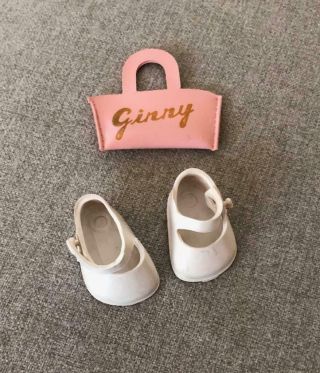 Vintage 1950s Ginny Doll White Marked Vinyl Shoes And Pink Purse,  Vg/ex