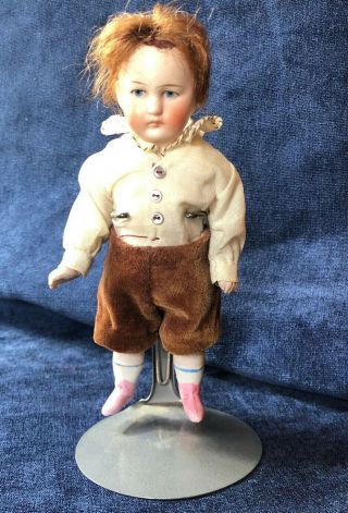 6 " Bisque Red Hair Young Character Boy Mohair Wig Jointed Dollhouse Doll Germany