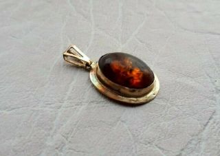 K.  Faberge Design Old Russian 56 Gold Pendant With Baltic Amber