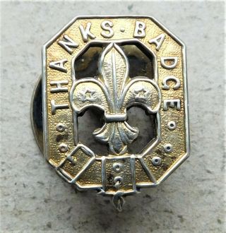 Solid Sterling Silver Boy Scout Thanks Lapel Badge Vintage
