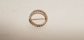 Antique 14k Gold And Pearl Round Pin/brooch - 1 In - 24 Small Pearls - 2.  2 Dwt - Nr