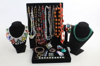 25 X Vintage & Retro Glass Jewellery Inc Necklaces,  Bracelets,  Pendants,  Bright