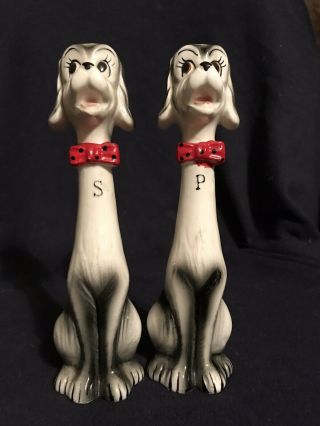 Vintage Tallboy Dogs In Red Bow Ties Salt And Pepper Shakers