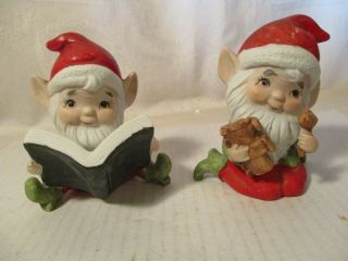 Two Vintage Homco Porcelain Christmas Elves Numbered 5406