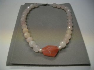 Vintage Design Rose Quartz Gemstones Round Beads Necklace 16 " 925 Lock