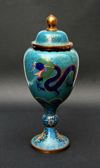 Large Antique Chinese Cloisonne Covered Vase 5 Claw Dragon