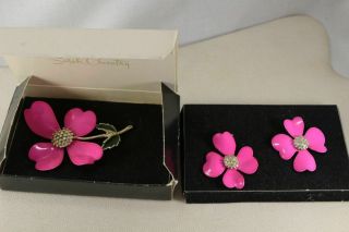 Vintage Sarah Coventry Pink Dogwood Pin & Earring Set From 1970s