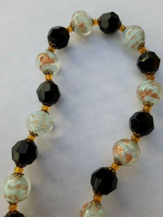Vintage Venetian Chunky Sommerso Art Deco Glass Bead Necklace With Aventurine