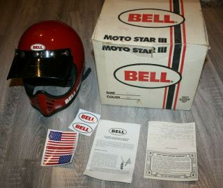 Vintage 1975 Bell Moto Star 3 Red Motorcycle Motocross Racing Helmet 7 1/8 /box